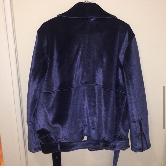 Blue Moto Jacket With Belt NWT - Picture 2 of 6